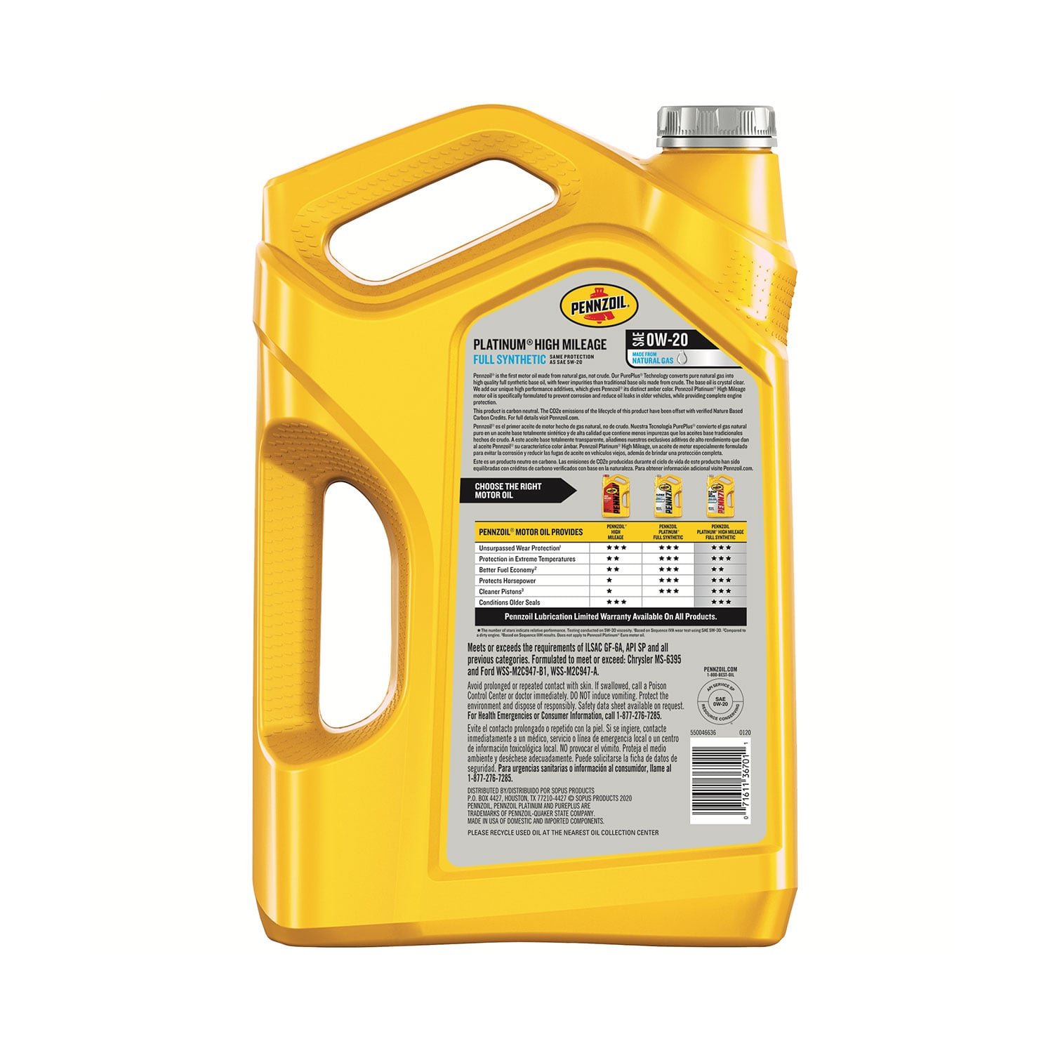 Pennzoil Platinum High Mileage Full Synthetic 0W-20 – Image 2